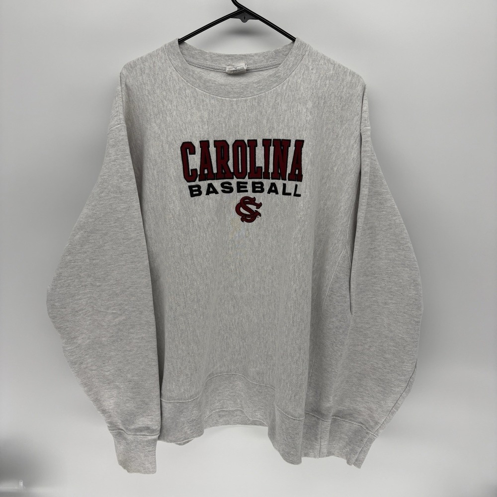Vintage Carolina Baseball Champion Reverse Weave Hoodie Embroidered Academia L